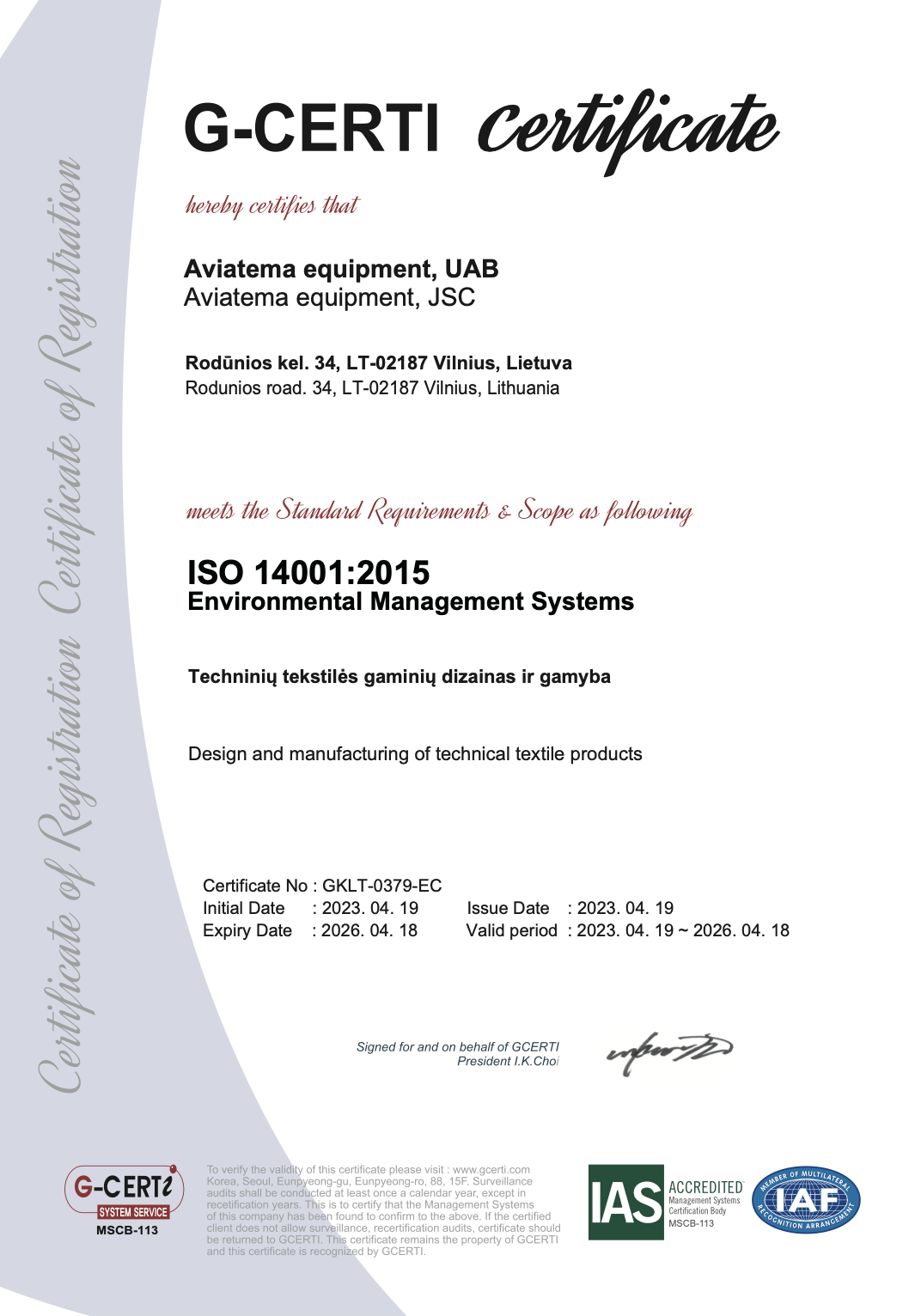 Aviatema equipment ISO14001